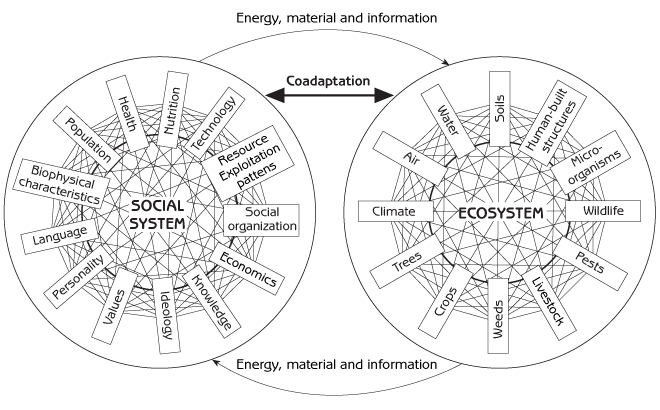 Figure 7.1 - Interaction, coevolution and coadaptation of the human social system with the ecosystem Source: Adapted from Rambo, A and Sajise, T (1985) An Introduction to Human Ecology Research on Agricultural Systems in Southeast Asia, University of the Philippines, Los Banos, Philippines